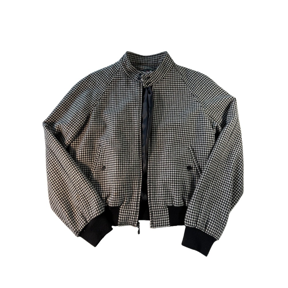 Vintage Ralph Lauren Women's M Wool Blend Houndstooth Bomber Cropped 90s